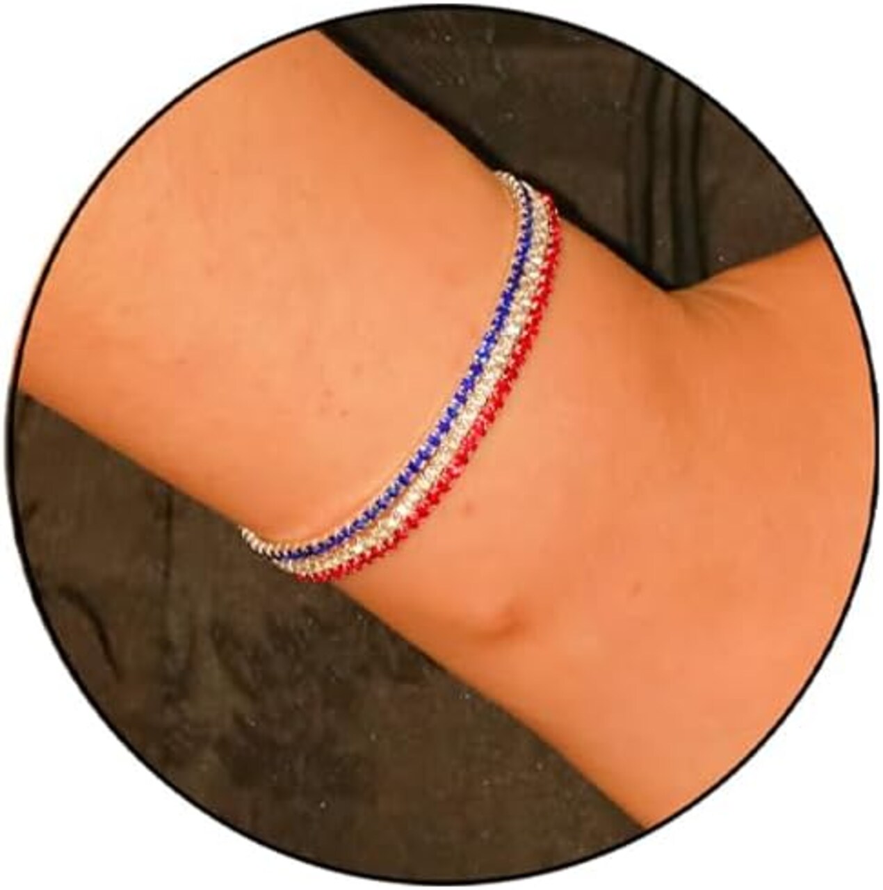 USA American Flag Rhinestone Bracelet for Women 4th of July Bracelets Patriotic Bracelets 3pcs Red White Blue Zircon Tennis Bracelets Independence Day Patriotic Jewelry Accessories
